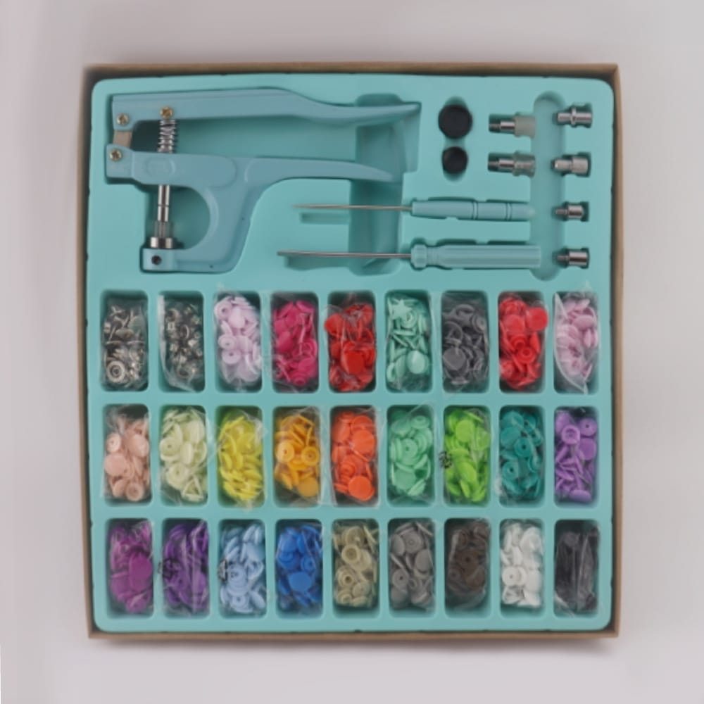 Kit Alicate Pressão Prega Botão Fitas Plástico Metal Ilhós Art Mak - Azul