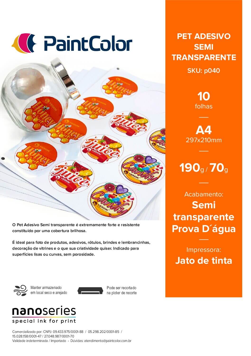 Vinil PET Adesivo Semi Transparente Prova Dagua A4 - 10 Folhas