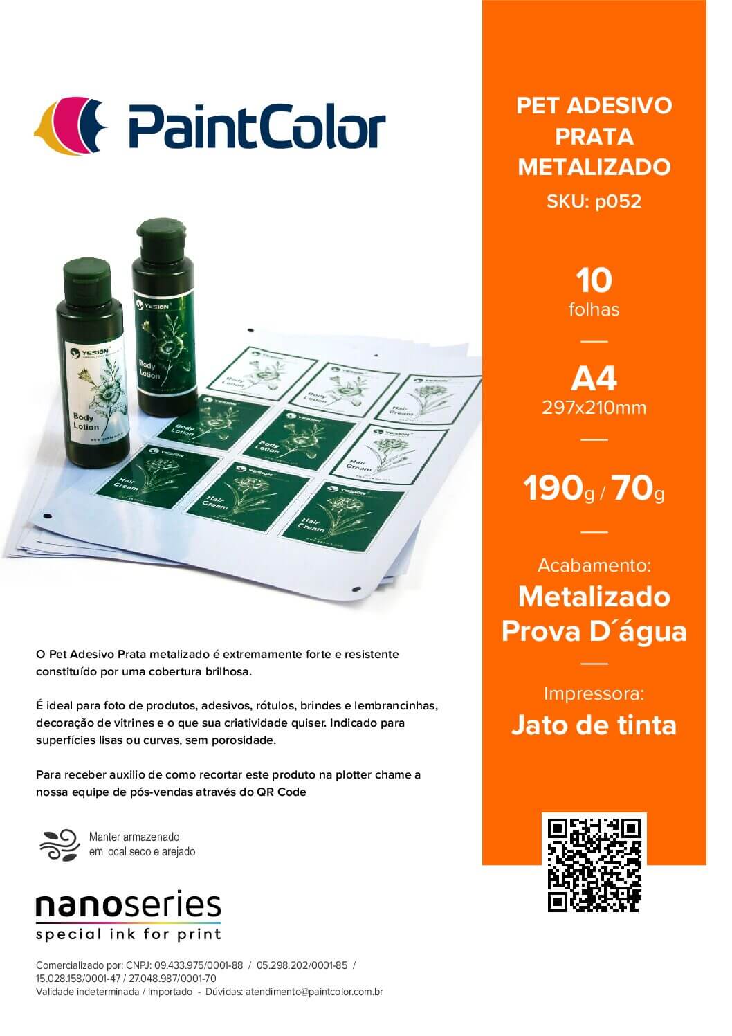 Vinil PET Adesivo Prata Metalizado Prova Dagua A4 - 10 Folhas