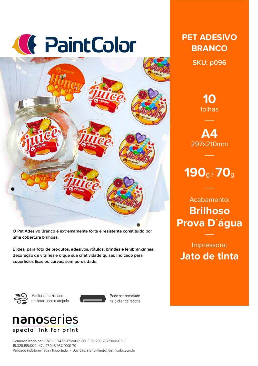 Vinil PET Adesivo Branco Prova Dagua A4 - 10 Folhas