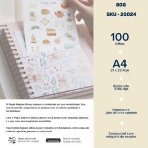 Papel Fotográfico Adesivo Glossy 80g A4 - 100 Folhas