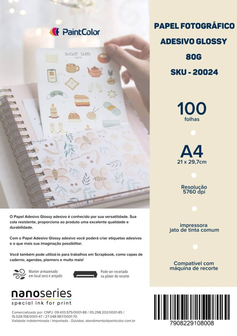 Papel Fotográfico Adesivo Glossy 80g A4 - 100 Folhas