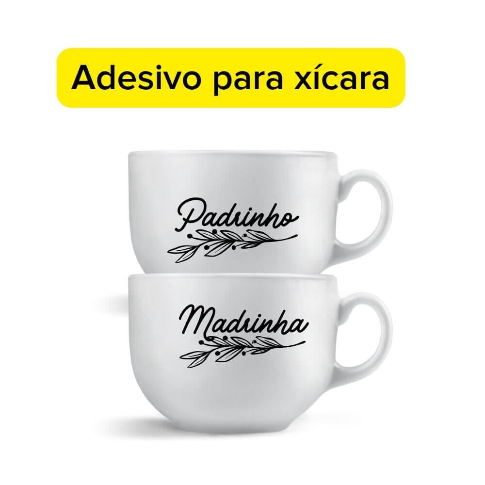 Adesivo Permanente para Xícara Madrinha e Padrinho - 15 unidades de cada