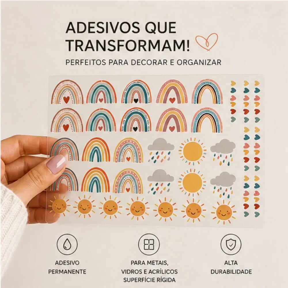 Adesivo Permanente Arco-íris para decoração de louças, porcelana, MDF, acrílicos, plásticos, canecas, potes